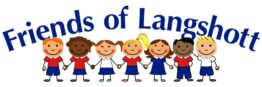 Friends of Langshott Logo, drawing of children holding hands under t he name in blue.